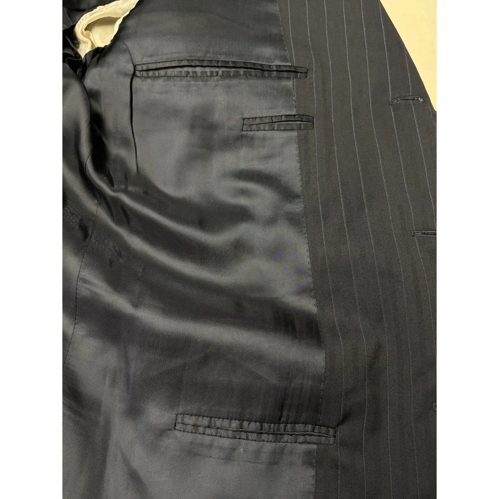 Canali‎ Mens Navy Blue Pinstripe Wool 3 Button Blazer Italy 56R UK 46 US